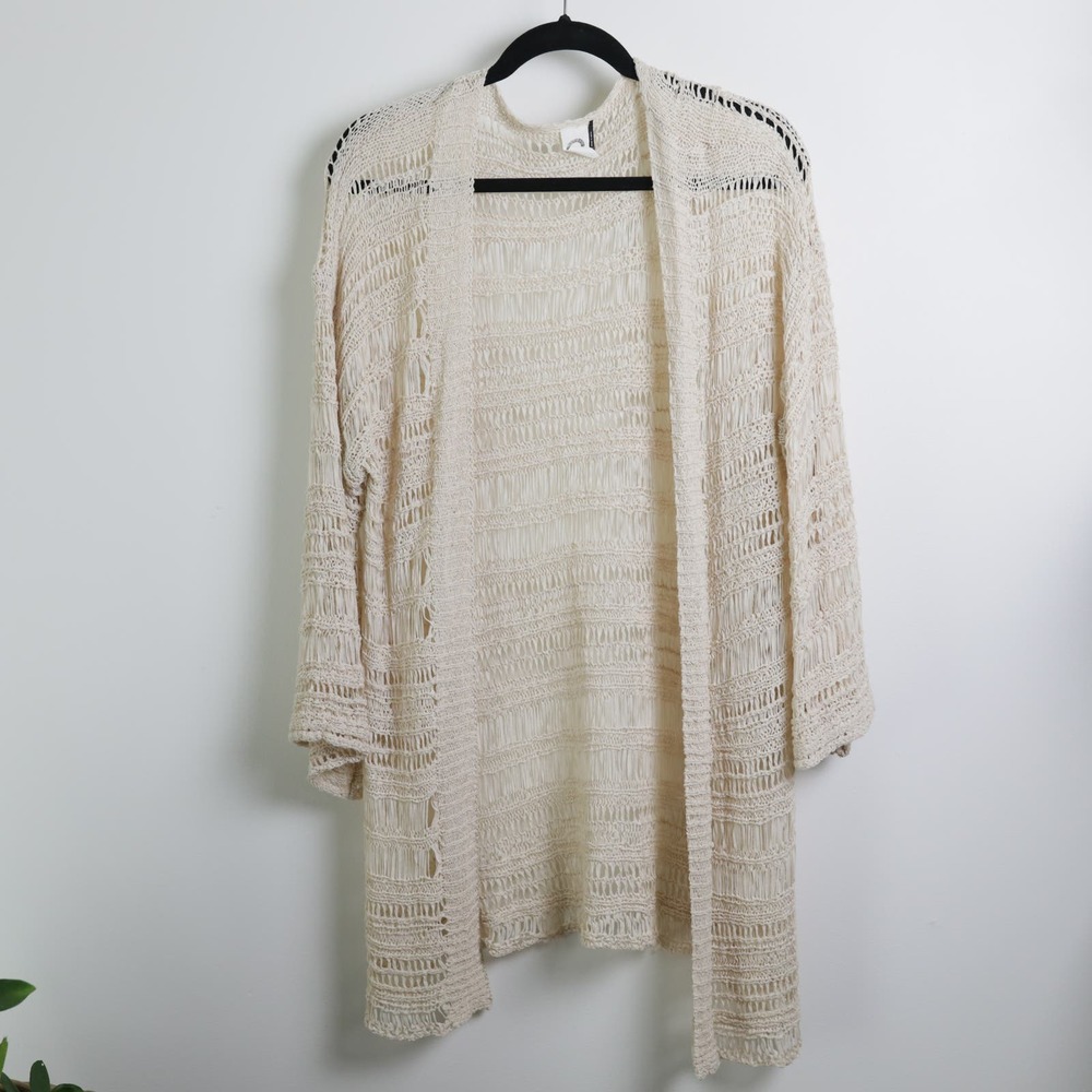 Anthropologie Akemi + Kin Crochet Tan Natural Flowing Open Cardigan